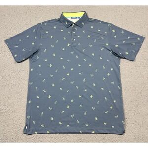 Devereux Polo Shirt Mens Large Blue Fiesta Graphic AOP Golf Performance Stretch